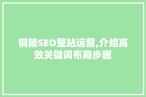 铜陵SEO整站运营,介绍高效关键词布局步骤