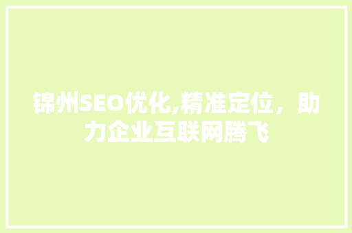 锦州SEO优化,精准定位，助力企业互联网腾飞