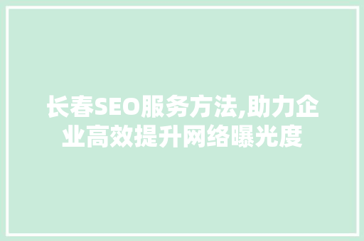 长春SEO服务方法,助力企业高效提升网络曝光度