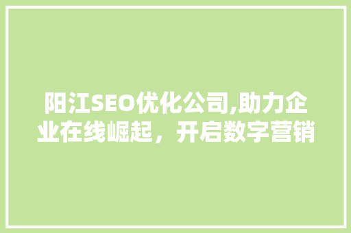 阳江SEO优化公司,助力企业在线崛起，开启数字营销新时代