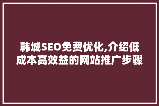 韩城SEO免费优化,介绍低成本高效益的网站推广步骤