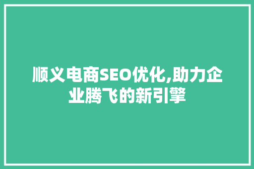 顺义电商SEO优化,助力企业腾飞的新引擎