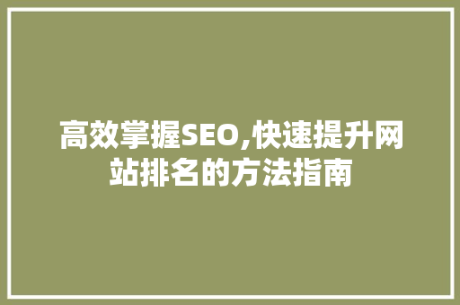 高效掌握SEO,快速提升网站排名的方法指南