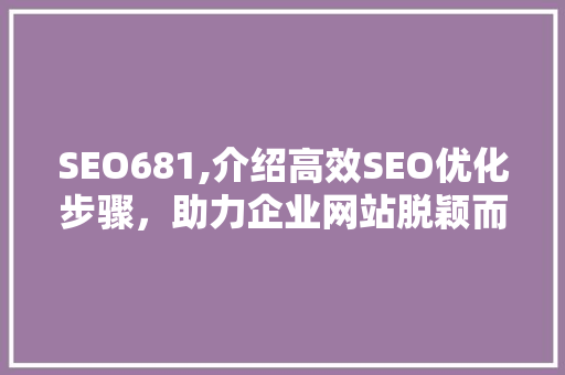 SEO681,介绍高效SEO优化步骤，助力企业网站脱颖而出