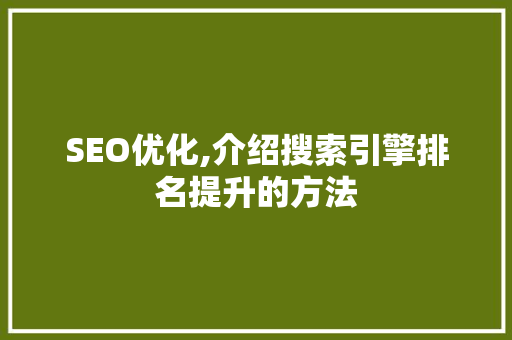 SEO优化,介绍搜索引擎排名提升的方法