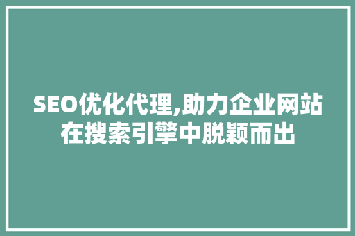 SEO优化代理,助力企业网站在搜索引擎中脱颖而出