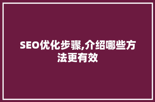 SEO优化步骤,介绍哪些方法更有效