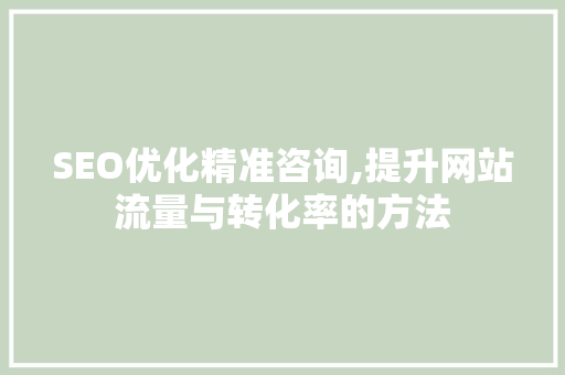 SEO优化精准咨询,提升网站流量与转化率的方法