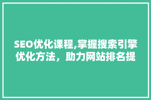 SEO优化课程,掌握搜索引擎优化方法，助力网站排名提升