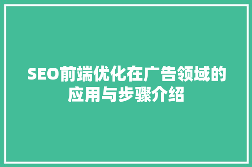 SEO前端优化在广告领域的应用与步骤介绍