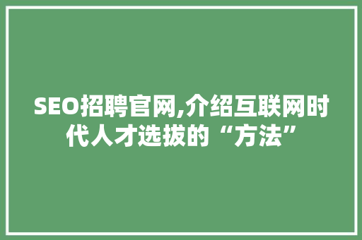 SEO招聘官网,介绍互联网时代人才选拔的“方法”