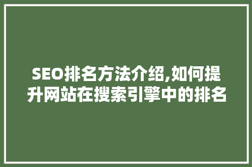 SEO排名方法介绍,如何提升网站在搜索引擎中的排名