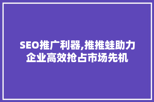 SEO推广利器,推推蛙助力企业高效抢占市场先机