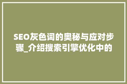 SEO灰色词的奥秘与应对步骤_介绍搜索引擎优化中的灰色地带