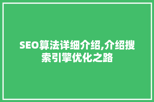 SEO算法详细介绍,介绍搜索引擎优化之路