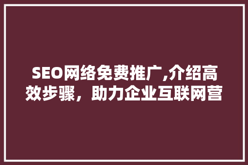 SEO网络免费推广,介绍高效步骤，助力企业互联网营销