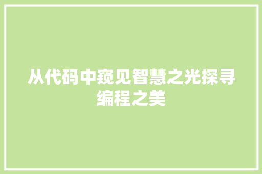 从代码中窥见智慧之光探寻编程之美