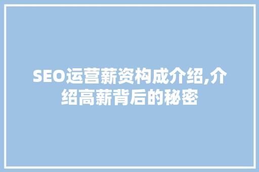 SEO运营薪资构成介绍,介绍高薪背后的秘密