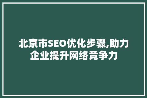 北京市SEO优化步骤,助力企业提升网络竞争力