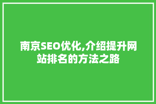 南京SEO优化,介绍提升网站排名的方法之路