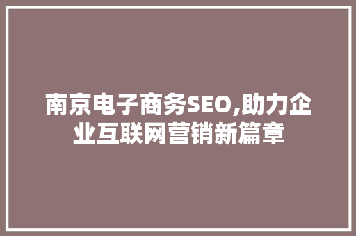 南京电子商务SEO,助力企业互联网营销新篇章