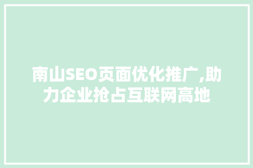 南山SEO页面优化推广,助力企业抢占互联网高地