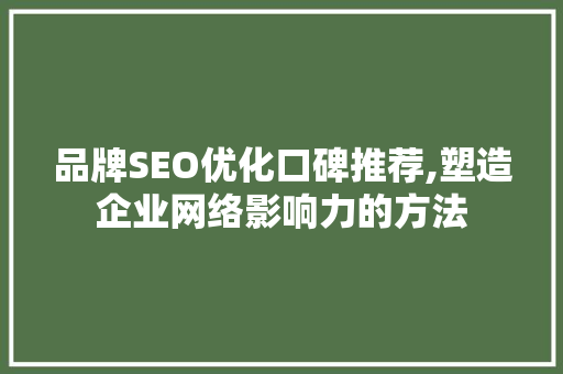 品牌SEO优化口碑推荐,塑造企业网络影响力的方法  第1张