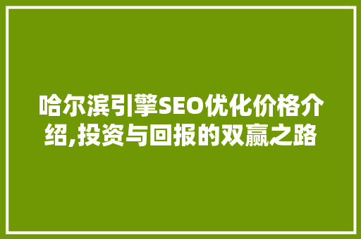 哈尔滨引擎SEO优化价格介绍,投资与回报的双赢之路