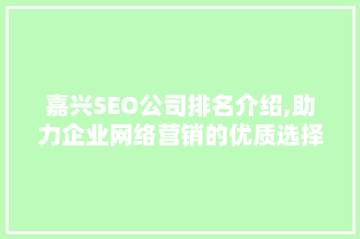 嘉兴SEO公司排名介绍,助力企业网络营销的优质选择