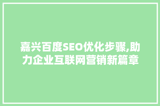 嘉兴百度SEO优化步骤,助力企业互联网营销新篇章