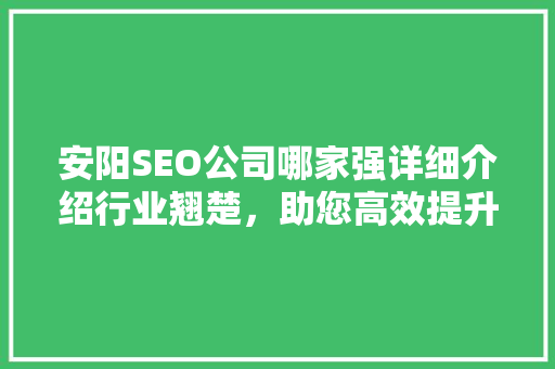 安阳SEO公司哪家强详细介绍行业翘楚，助您高效提升网站排名