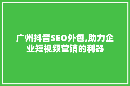广州抖音SEO外包,助力企业短视频营销的利器