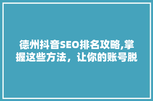 德州抖音SEO排名攻略,掌握这些方法，让你的账号脱颖而出！