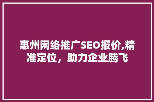 惠州网络推广SEO报价,精准定位，助力企业腾飞