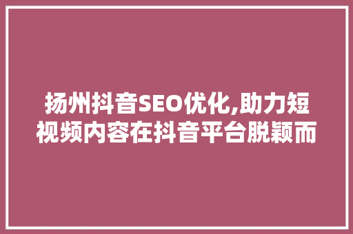 扬州抖音SEO优化,助力短视频内容在抖音平台脱颖而出