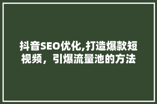 抖音SEO优化,打造爆款短视频，引爆流量池的方法