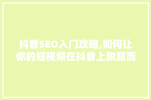 抖音SEO入门攻略,如何让你的短视频在抖音上脱颖而出