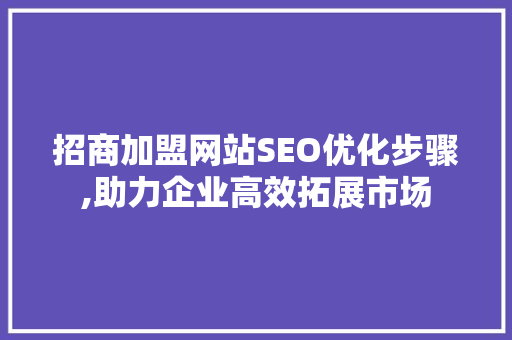 招商加盟网站SEO优化步骤,助力企业高效拓展市场