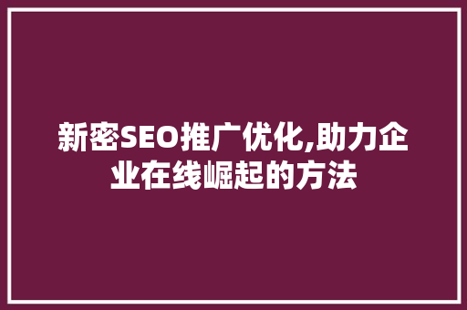 新密SEO推广优化,助力企业在线崛起的方法