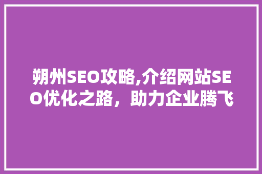 朔州SEO攻略,介绍网站SEO优化之路，助力企业腾飞