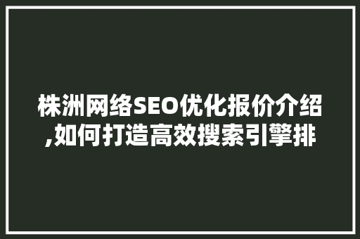 株洲网络SEO优化报价介绍,如何打造高效搜索引擎排名