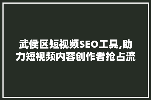 武侯区短视频SEO工具,助力短视频内容创作者抢占流量高地