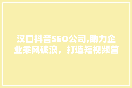 汉口抖音SEO公司,助力企业乘风破浪，打造短视频营销新局面