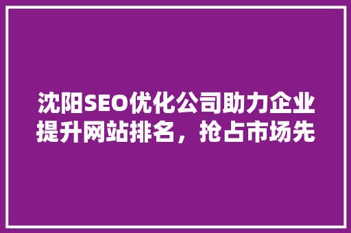 沈阳SEO优化公司助力企业提升网站排名，抢占市场先机