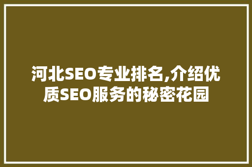 河北SEO专业排名,介绍优质SEO服务的秘密花园