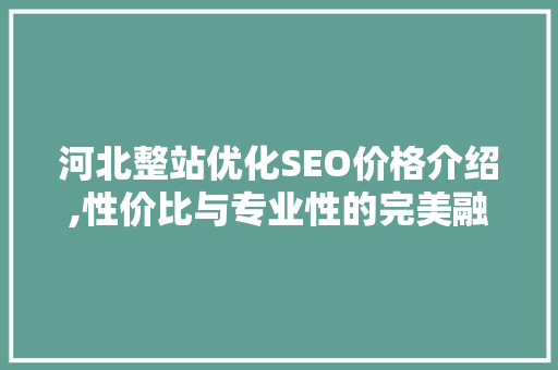 河北整站优化SEO价格介绍,性价比与专业性的完美融合