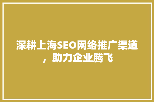 深耕上海SEO网络推广渠道，助力企业腾飞