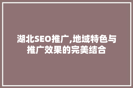 湖北SEO推广,地域特色与推广效果的完美结合