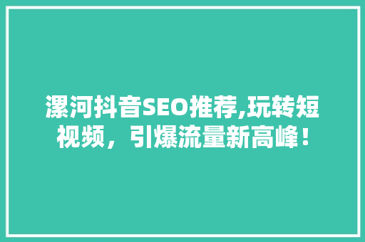 漯河抖音SEO推荐,玩转短视频，引爆流量新高峰！