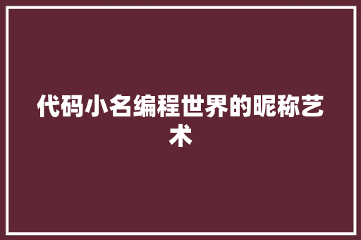 代码小名编程世界的昵称艺术
